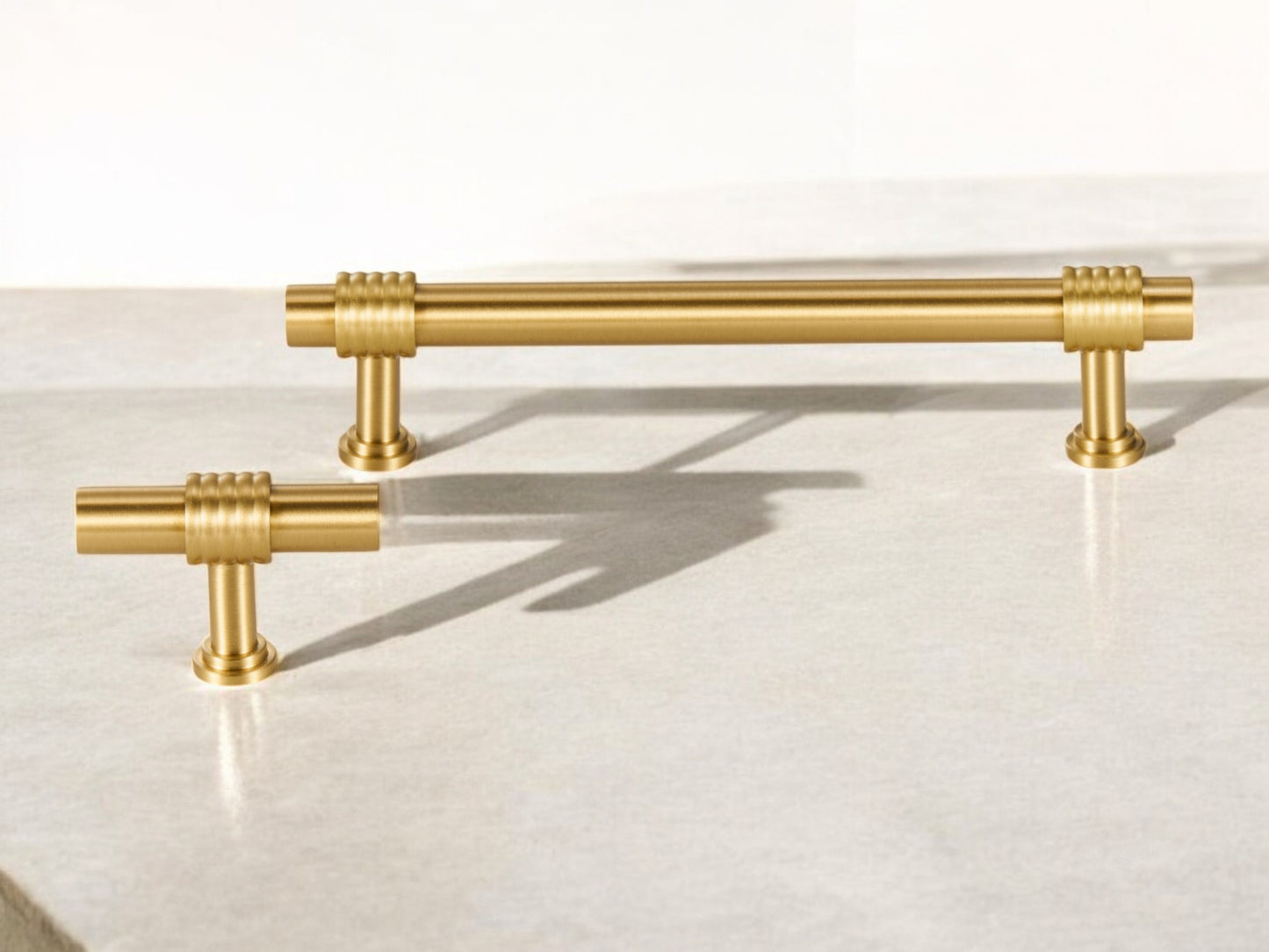Solid Brass Ribbed Cabinet Handles