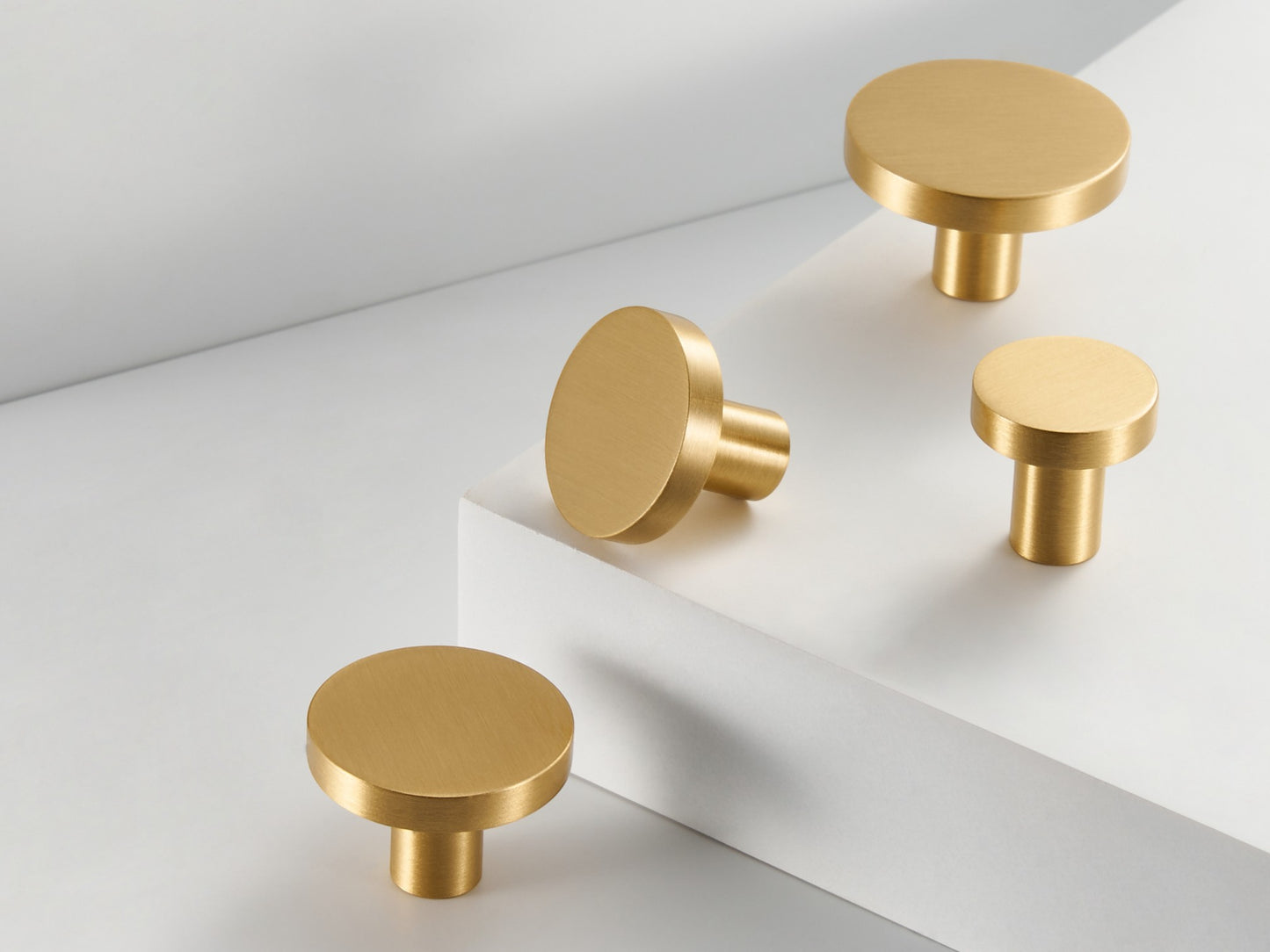 Flat Round Knobs - Solid Brushed Brass Drawer Knobs - 20mm to 32mm