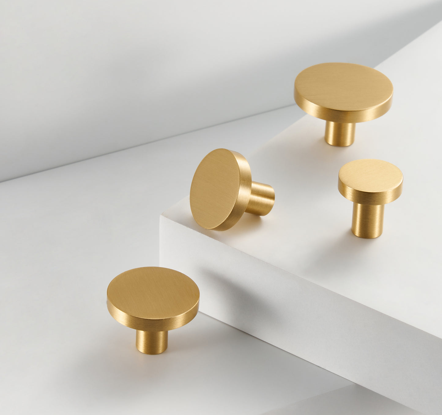 Flat Round Knobs - Solid Brushed Brass Drawer Knobs - 20mm to 32mm