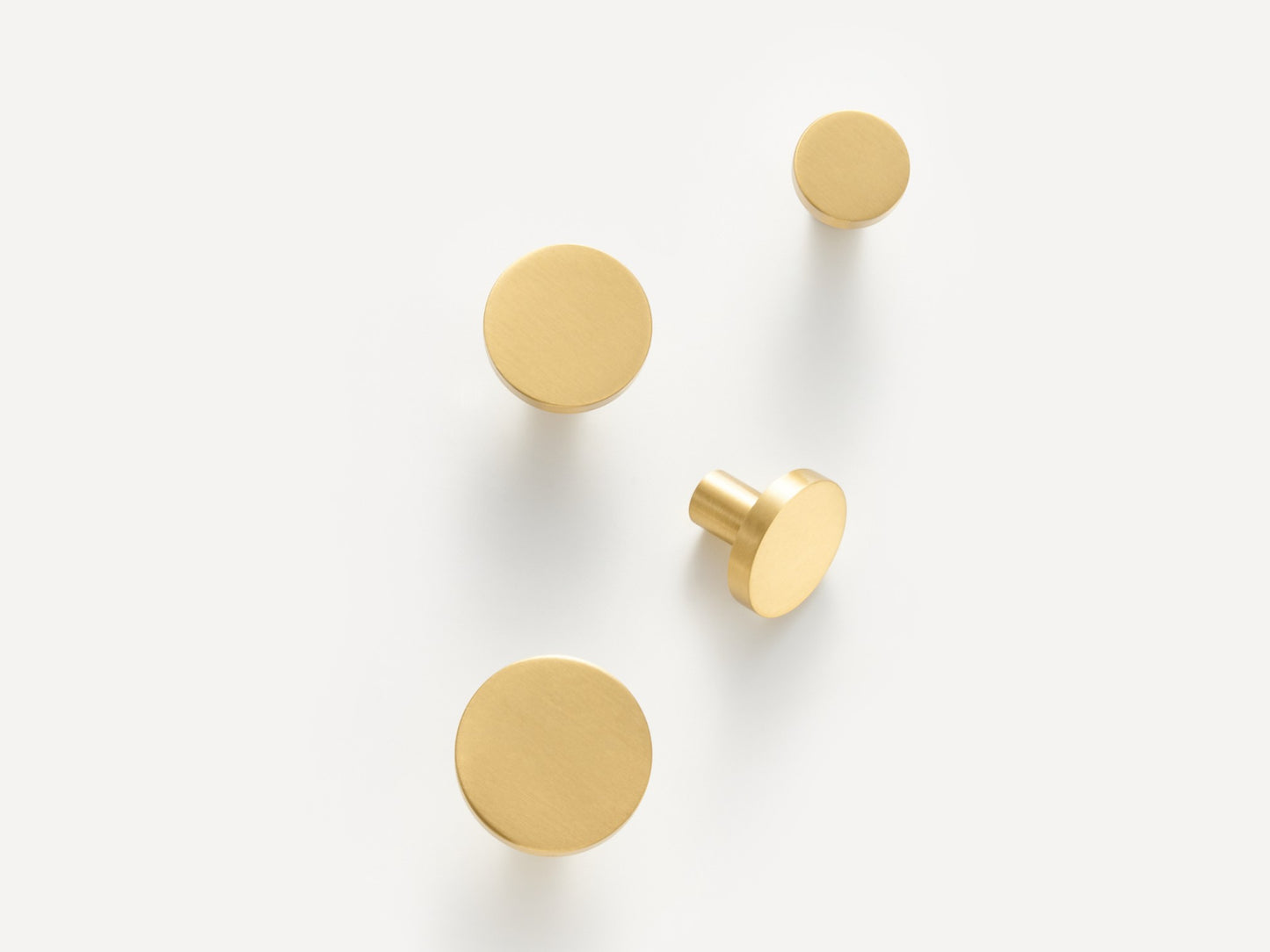 Flat Round Knobs - Solid Brushed Brass Drawer Knobs - 20mm to 32mm