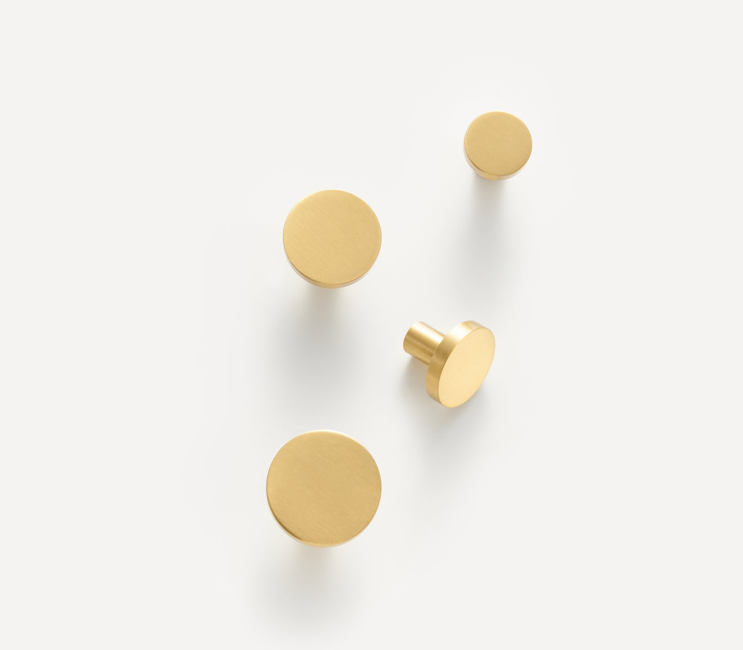 Flat Round Knobs - Solid Brushed Brass Drawer Knobs - 20mm to 32mm