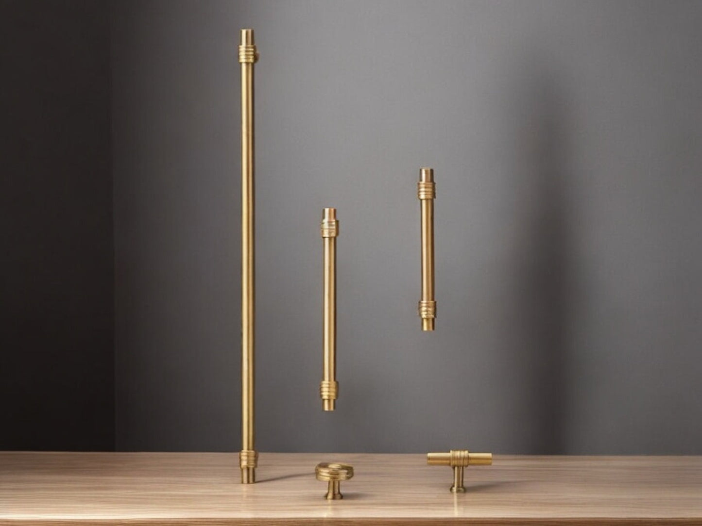 Solid Brass Ribbed Cabinet Handles