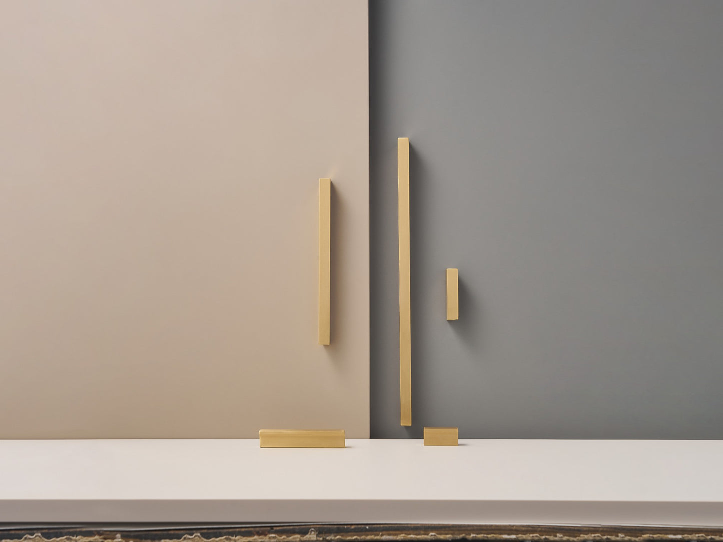 Flat Pull Handles - Solid Brushed Brass Drawer Knobs