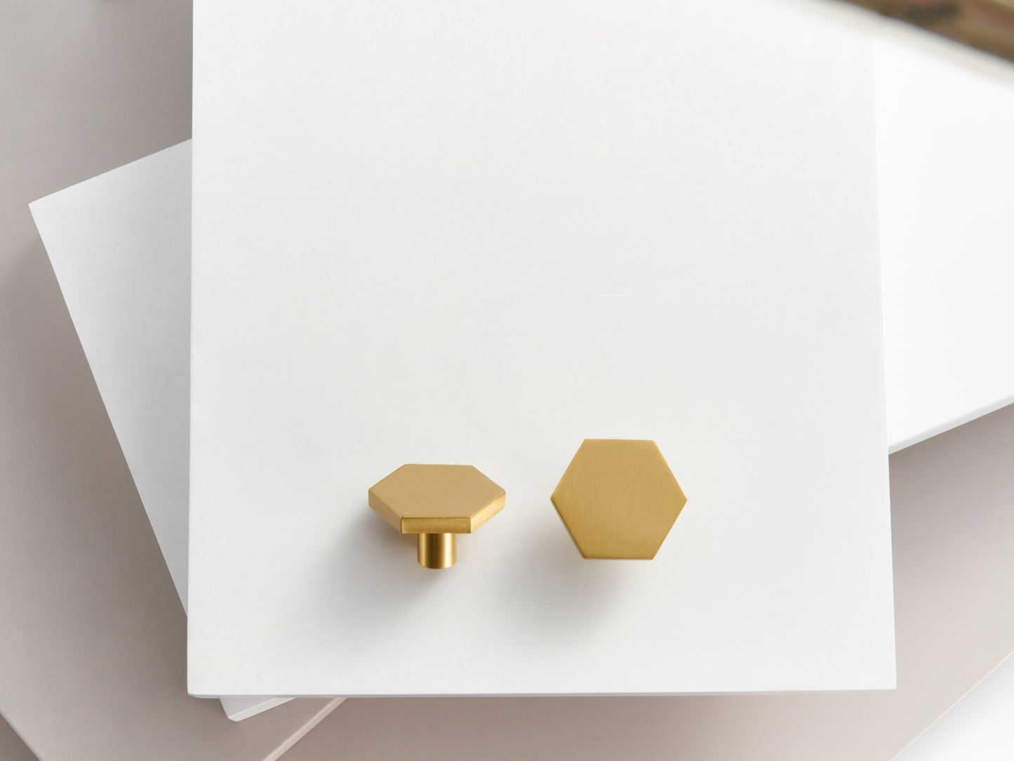 Contemporary Hexagonal Brass Cabinet Knob - 30mm