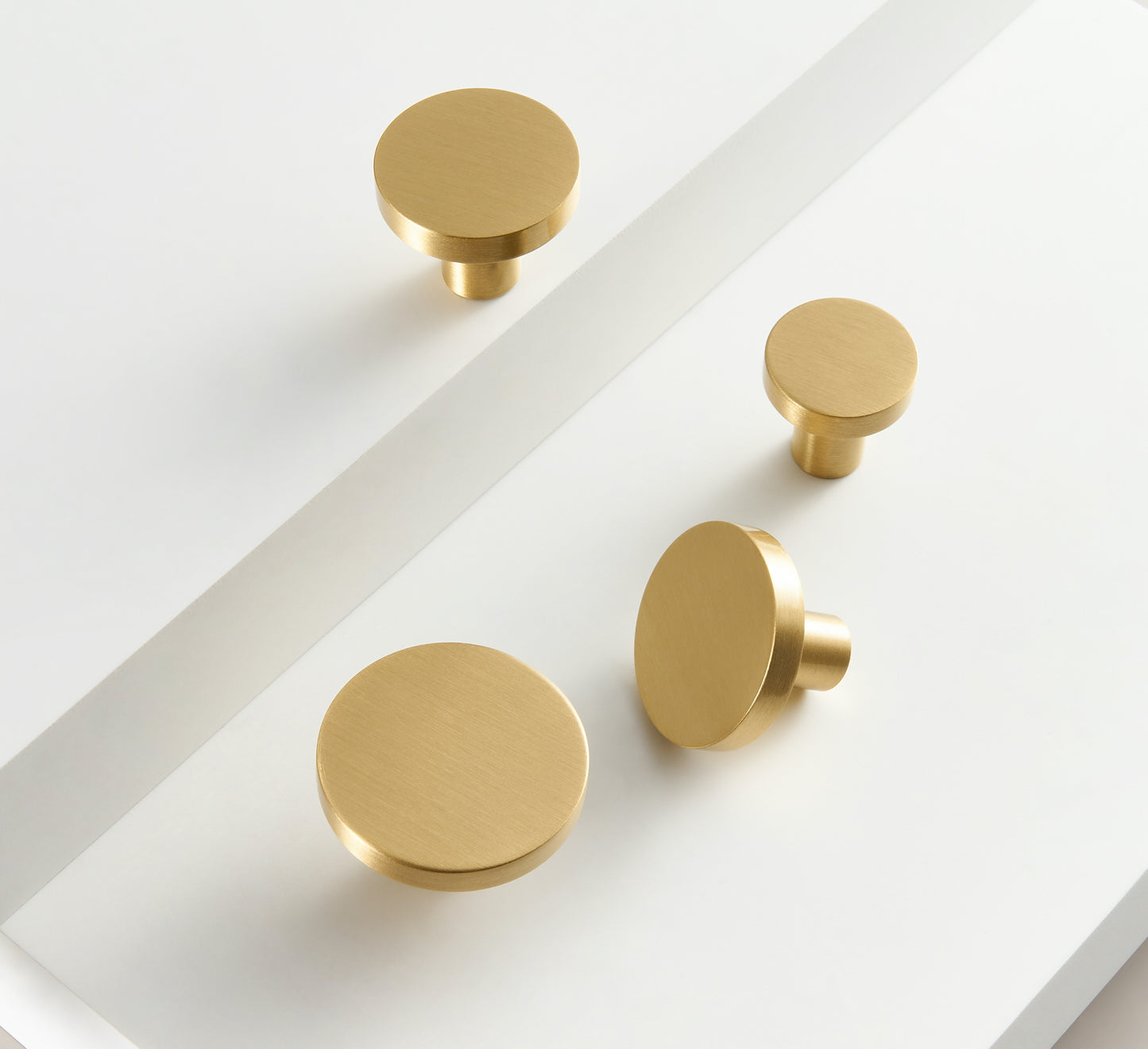 Flat Round Knobs - Solid Brushed Brass Drawer Knobs - 20mm to 32mm