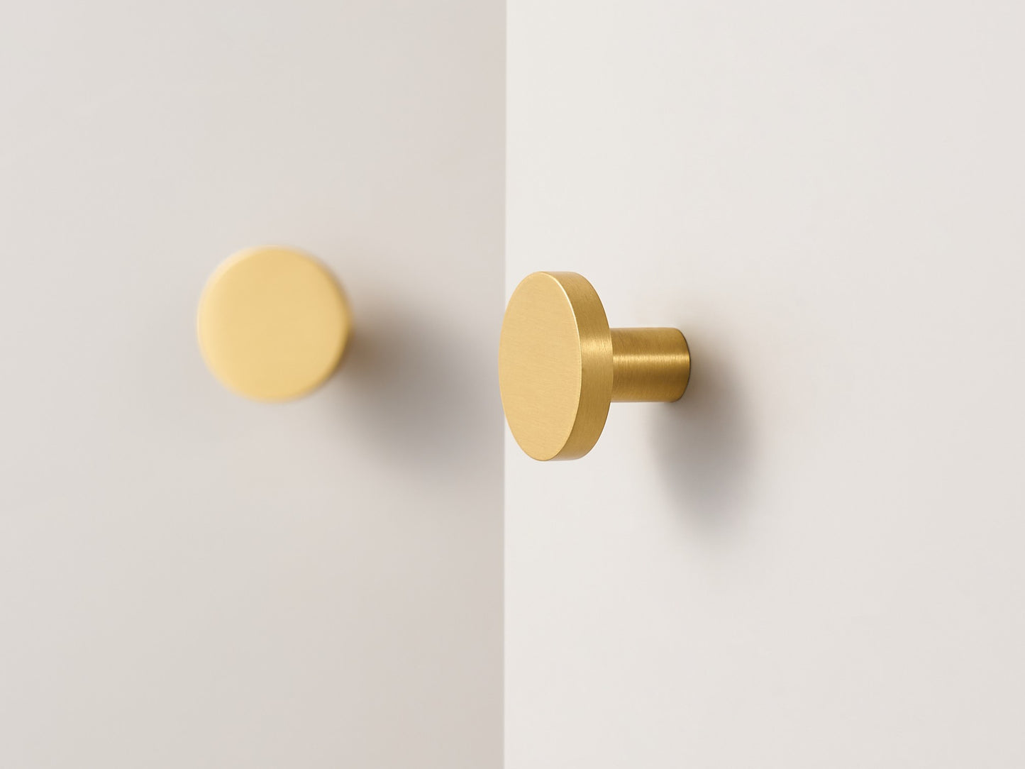 Flat Round Knobs - Solid Brushed Brass Drawer Knobs - 20mm to 32mm