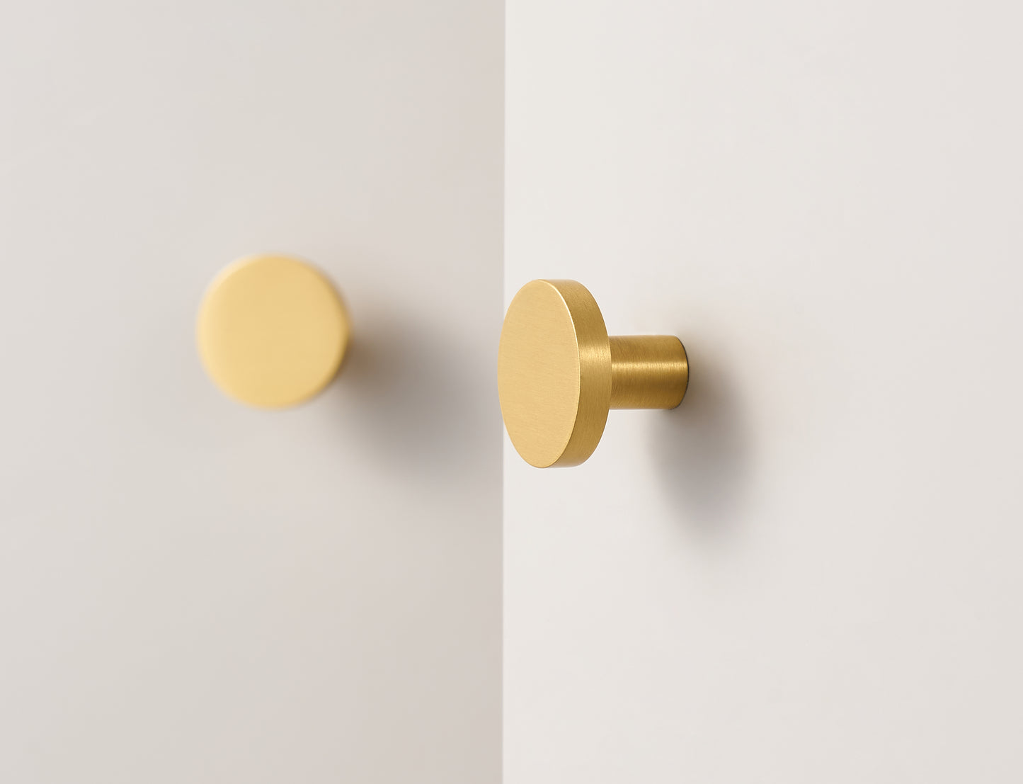 Flat Round Knobs - Solid Brushed Brass Drawer Knobs - 20mm to 32mm