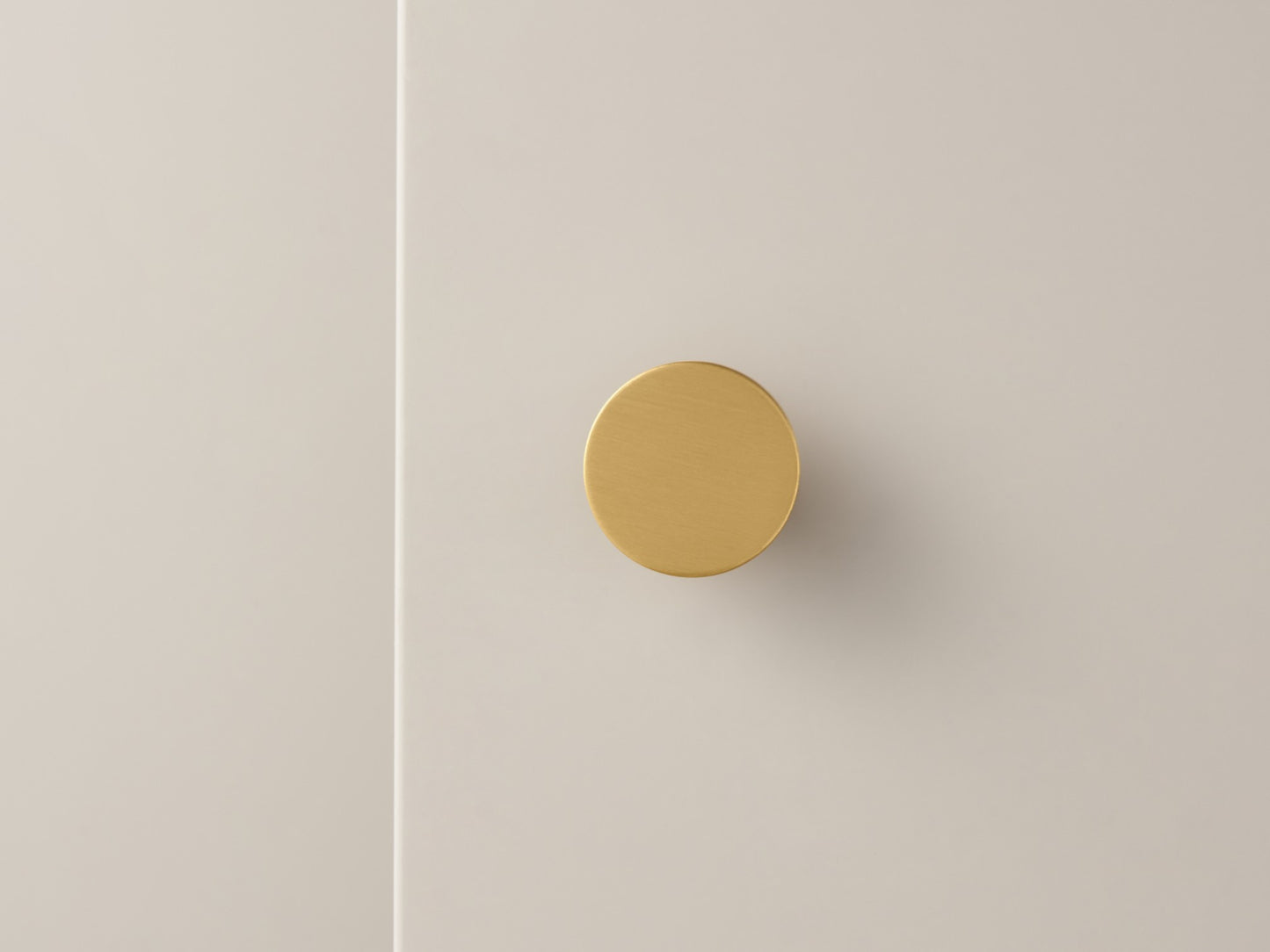 Flat Round Knobs - Solid Brushed Brass Drawer Knobs - 20mm to 32mm