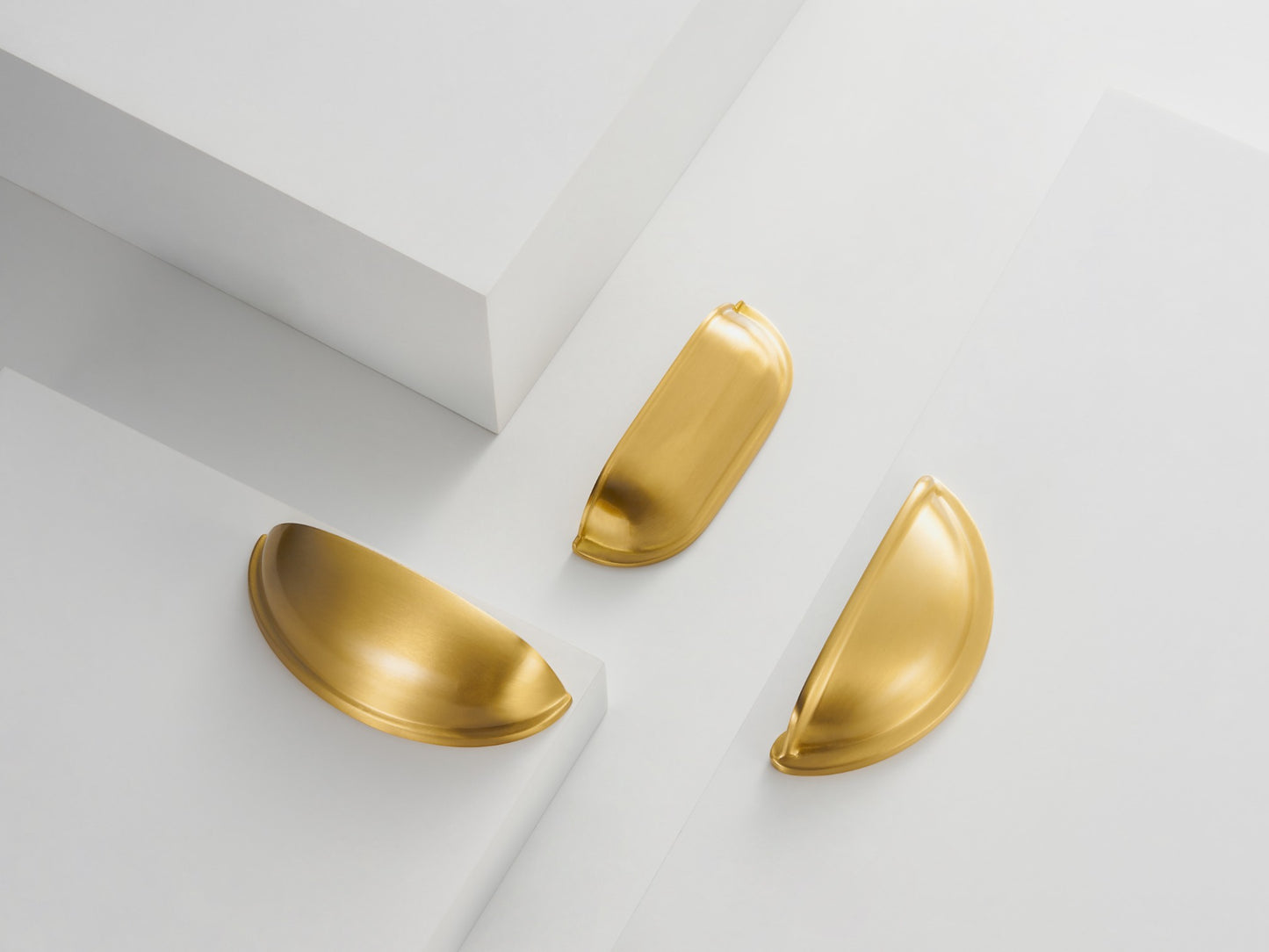 Brushed Brass Cup Pull Handle – Solid Brass Kitchen Drawer & Cabinet Handle