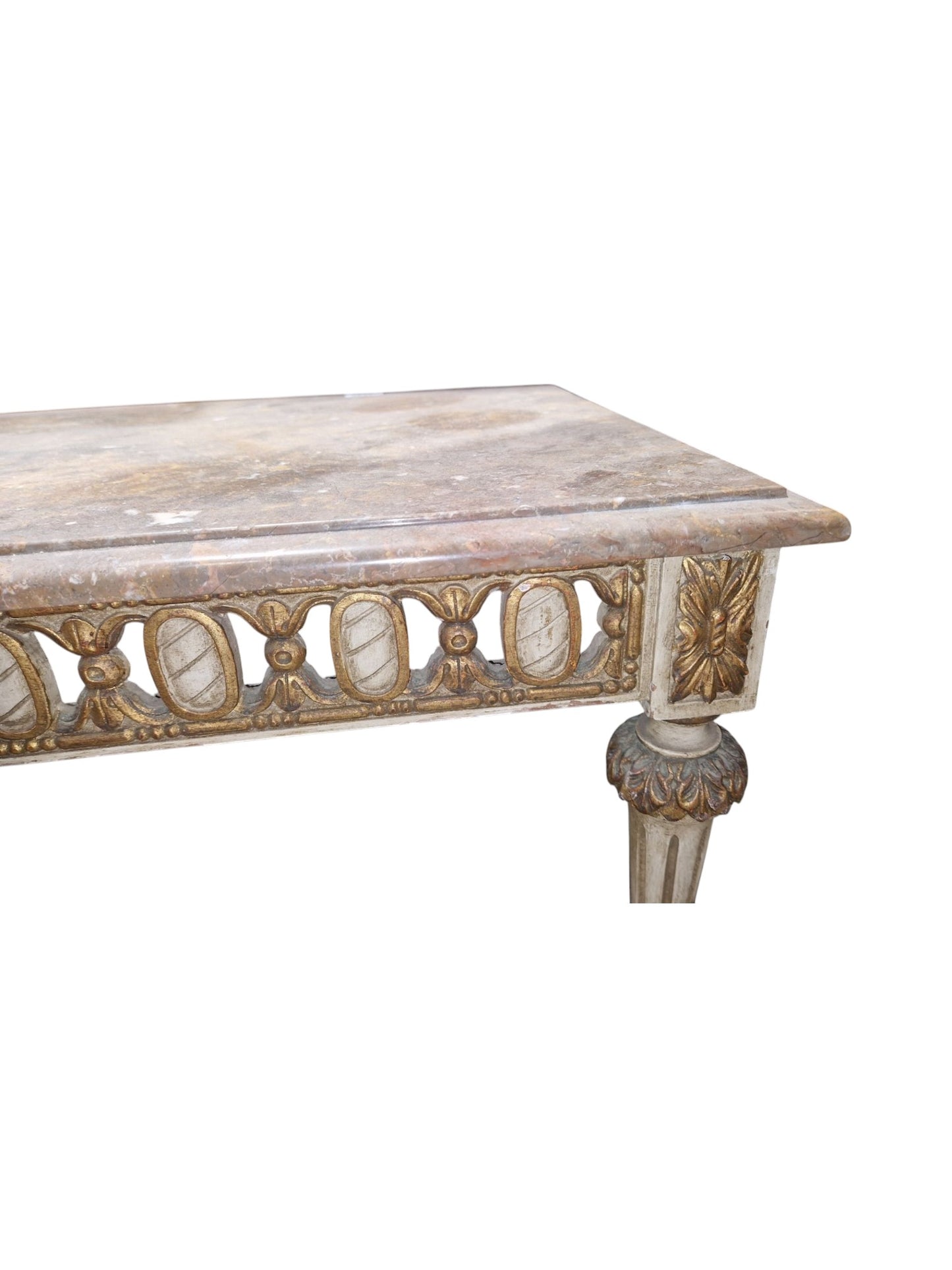 20th century coffee table in the French Louis XV manner, the rectangular marble top with