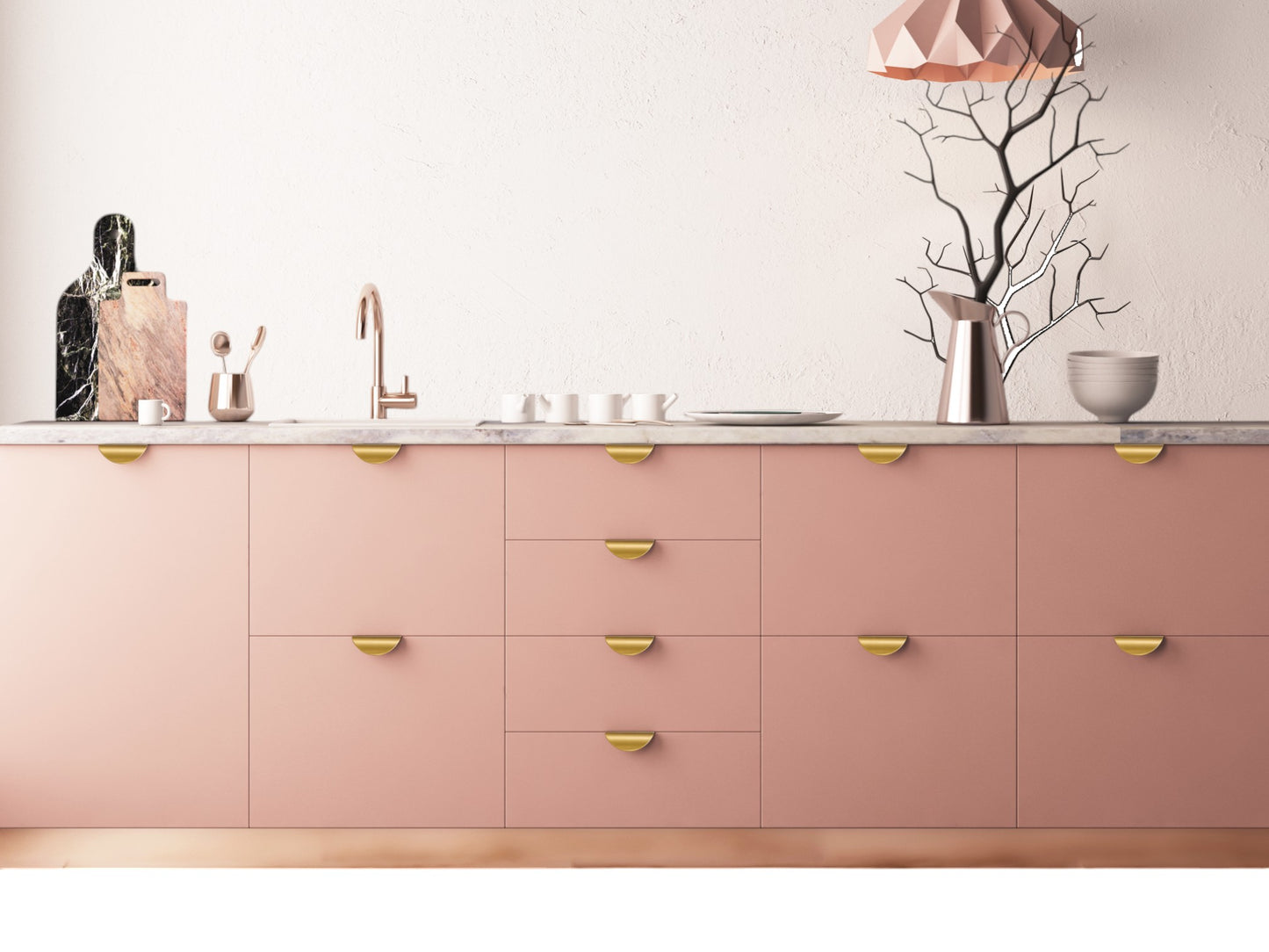 Curved Drawer Pulls - Solid Brushed Brass Drawer Pulls