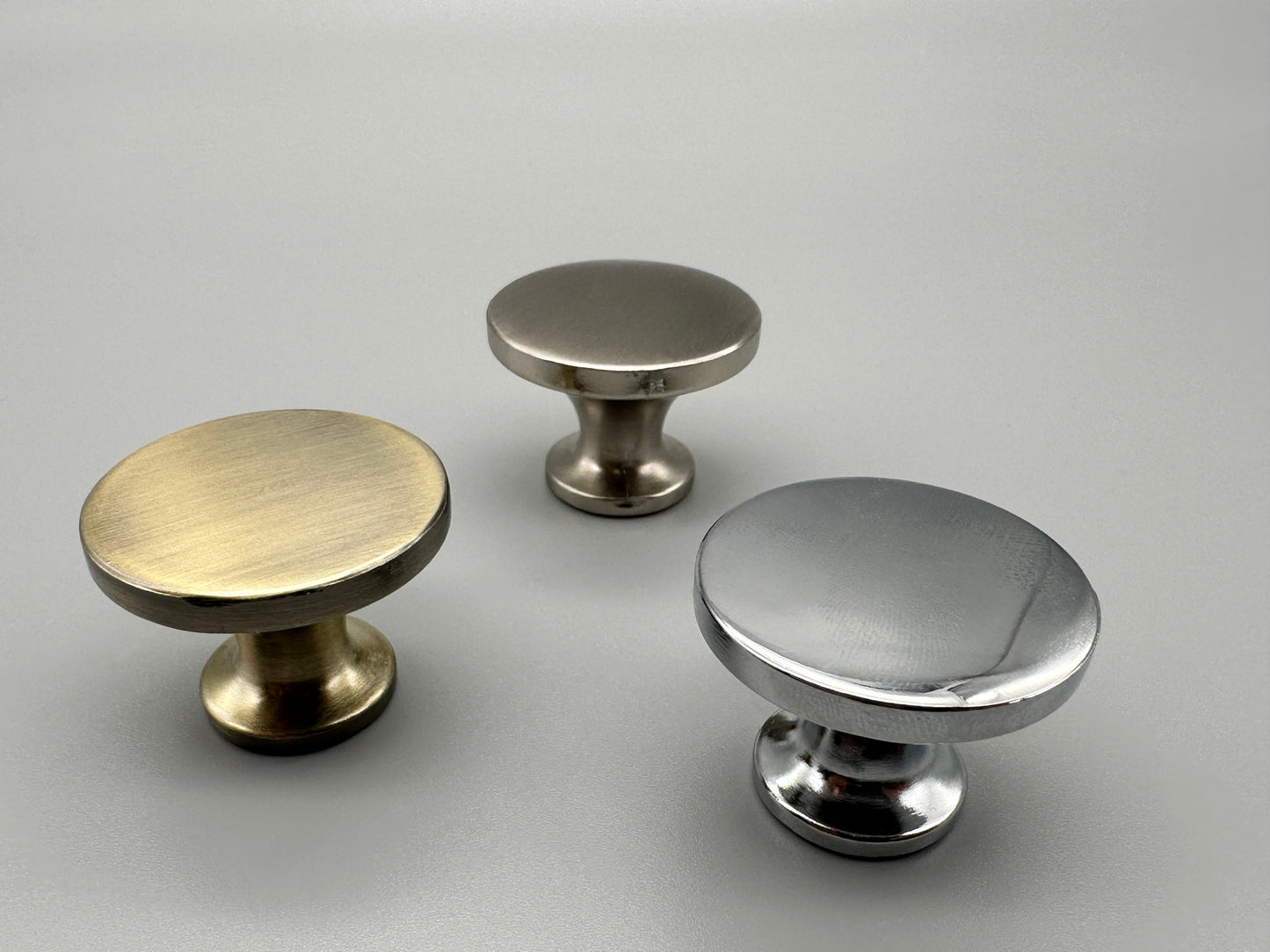 Flat Round Knobs 38mm - Chrome / Satin / Antique Brass Drawer Knobs - Pack of 1