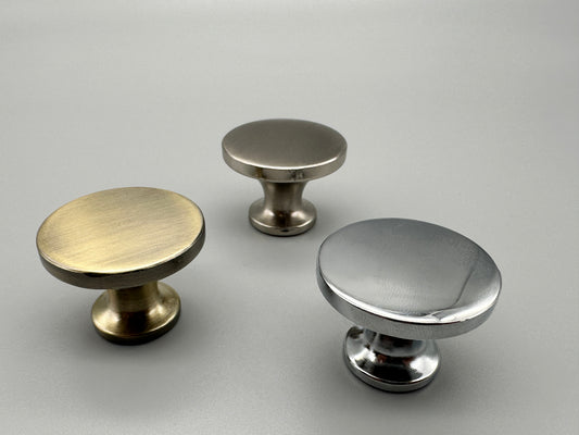 Flat Round Knobs 38mm - Chrome / Satin / Antique Brass Drawer Knobs - Pack of 1