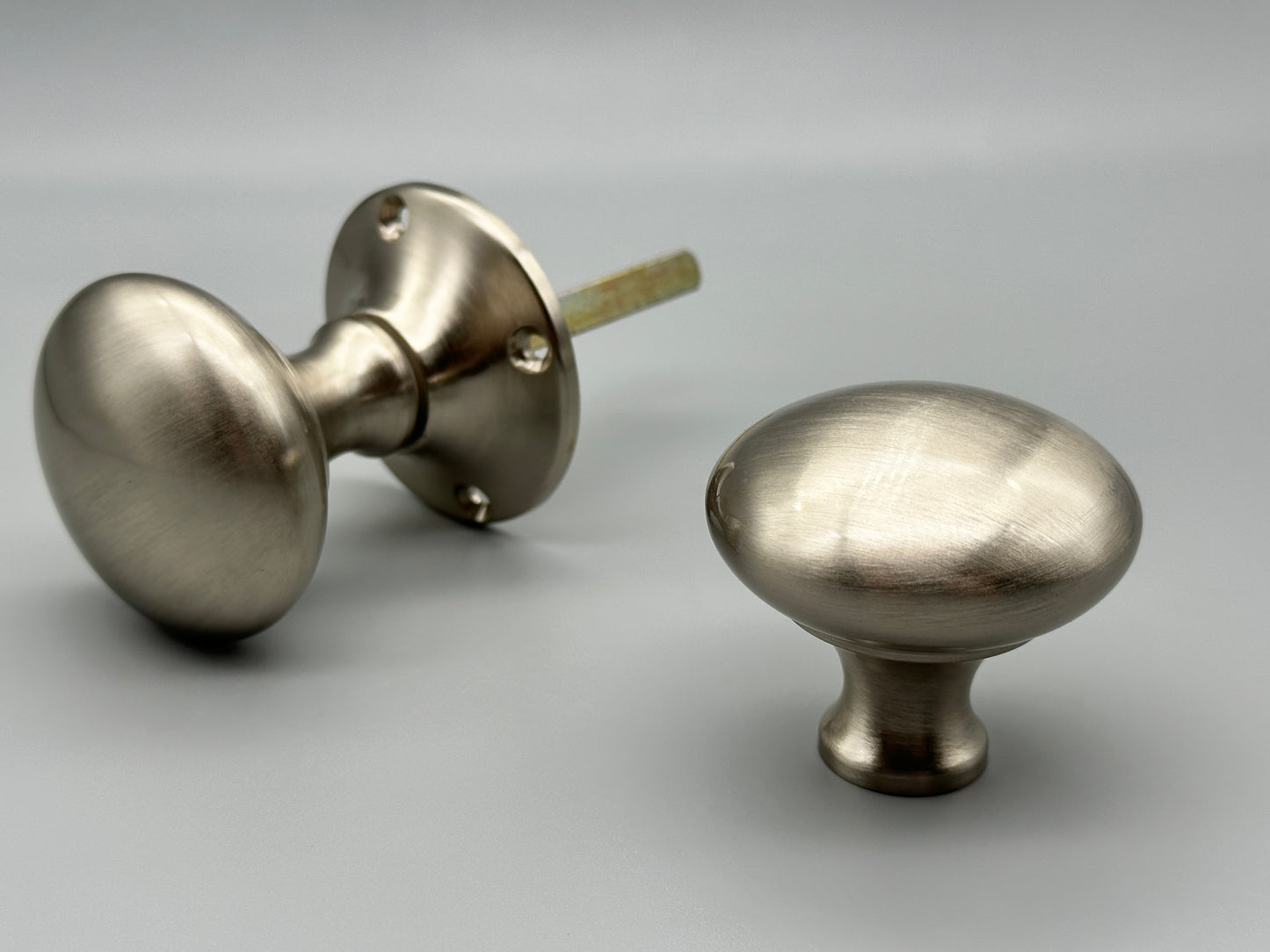 Pair of Brushed Nickel Victorian Rim Knobs - Rim Mortice Set - 50mm Knobs