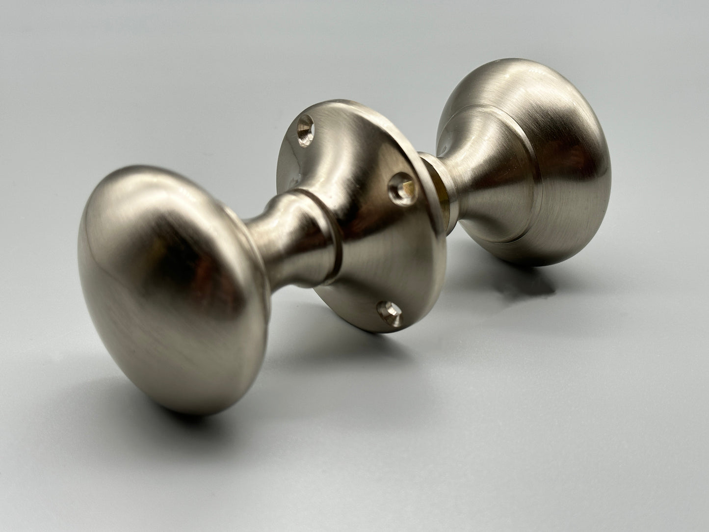 Pair of Brushed Nickel Victorian Rim Knobs - Rim Mortice Set - 50mm Knobs