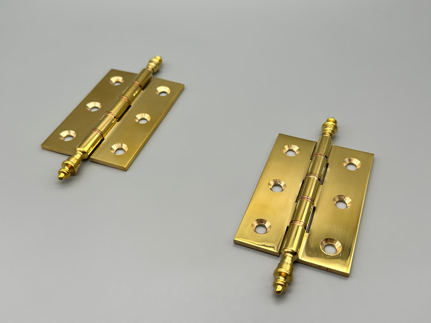 Pair of Solid Brass Hinges with Finials - Polished Brass - 76mm & 102mm - Pack of 2