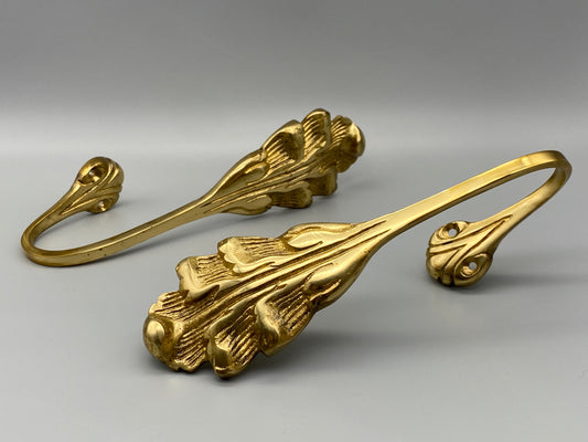 Pair of Solid Brass Curtain Tiebacks - Antique Gold Curtain Hold Back 160mm