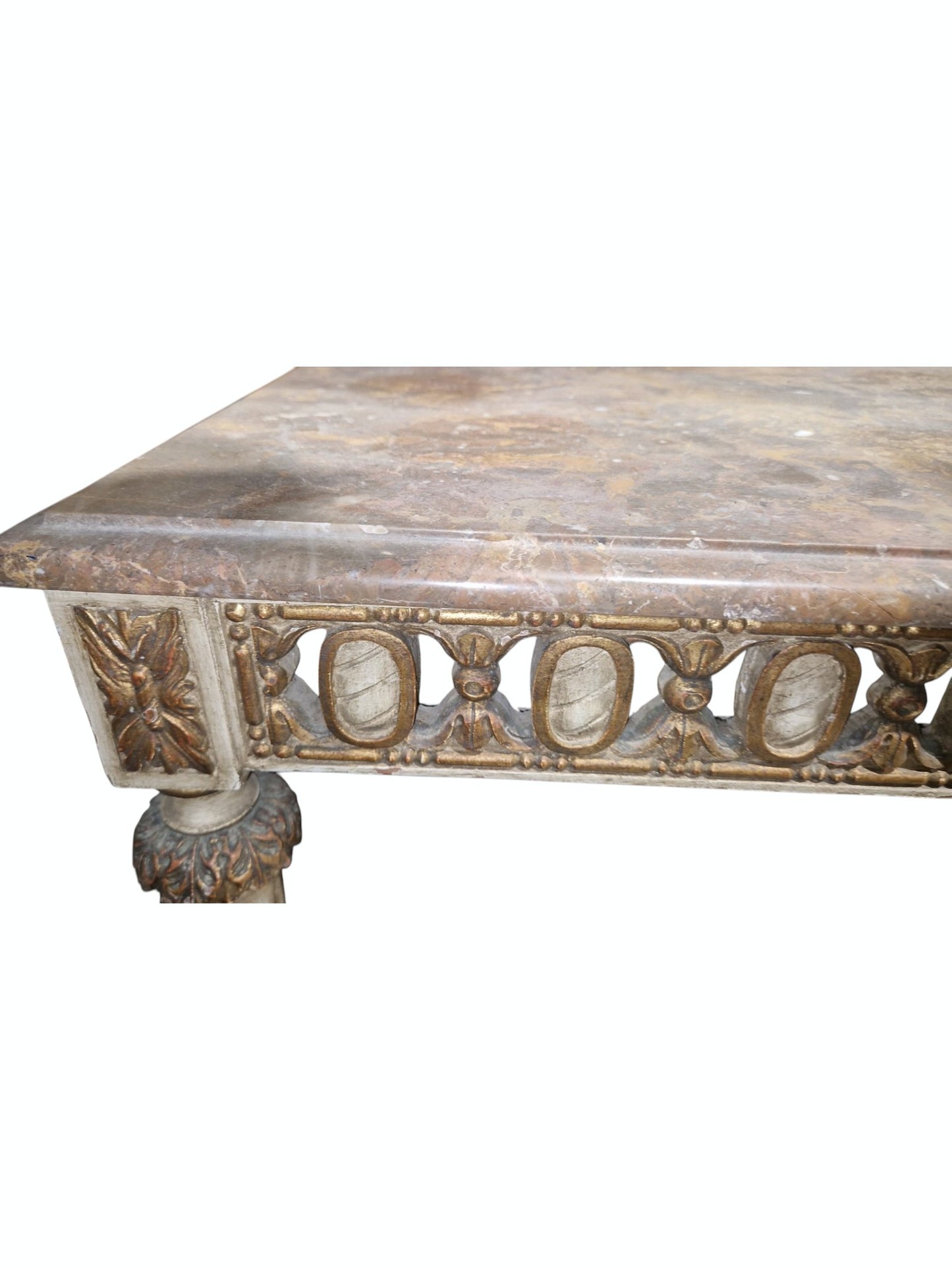 20th century coffee table in the French Louis XV manner, the rectangular marble top with