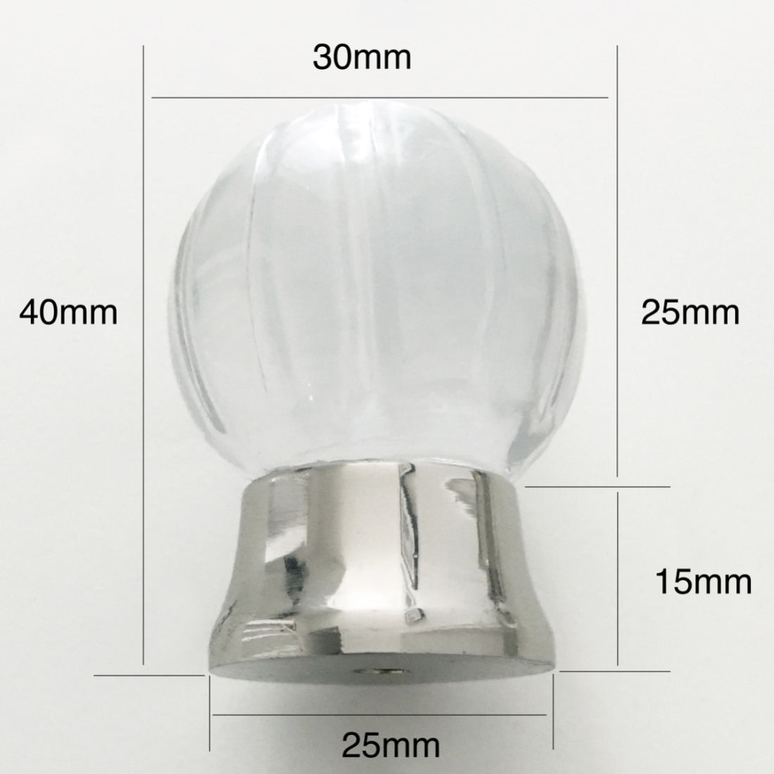 Jones Vivien Glass Drawer Pulls - Chrome Cabinet Knobs 30mm