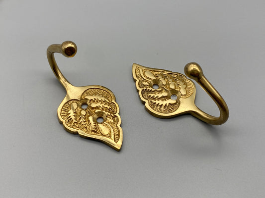 Pair of Solid Brass Curtain Tieback Leaf Hooks 60mm