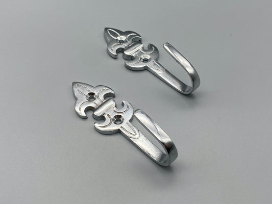 Pair of Chrome Curtain Tieback Fluer De Lis Hooks - 75mm
