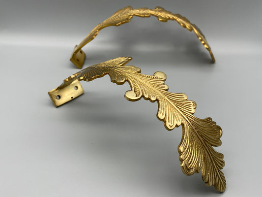 Pair of Solid Brass Feather Curtain Tiebacks - Gold Curtain Hold Back 170mm
