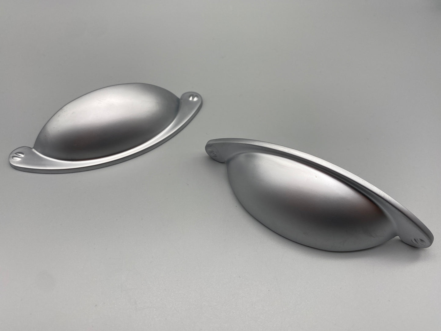 Satin Shell Handles - Half Moon Drawer Pulls 64mm - Rear Fix - Silver