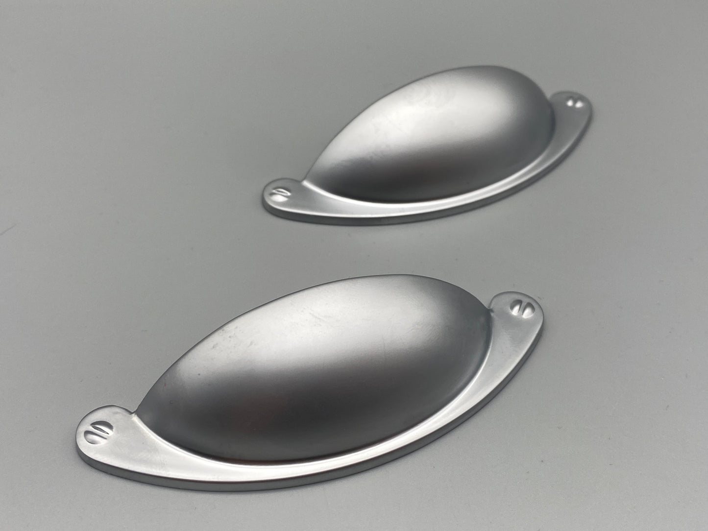 Satin Shell Handles - Half Moon Drawer Pulls 64mm - Rear Fix - Silver