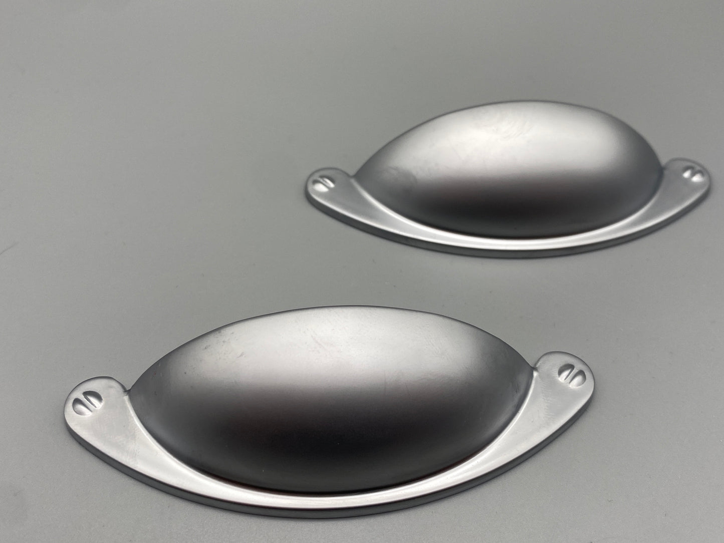 Satin Shell Handles - Half Moon Drawer Pulls 64mm - Rear Fix - Silver