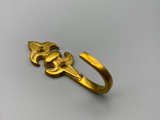 Pair of Solid Brass Curtain Tieback Fluer De Lis Hooks - 75mm