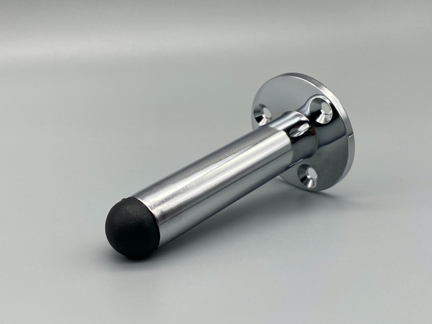 Solid Chrome on Brass Projection Door Stop - Rubber Head - 63mm