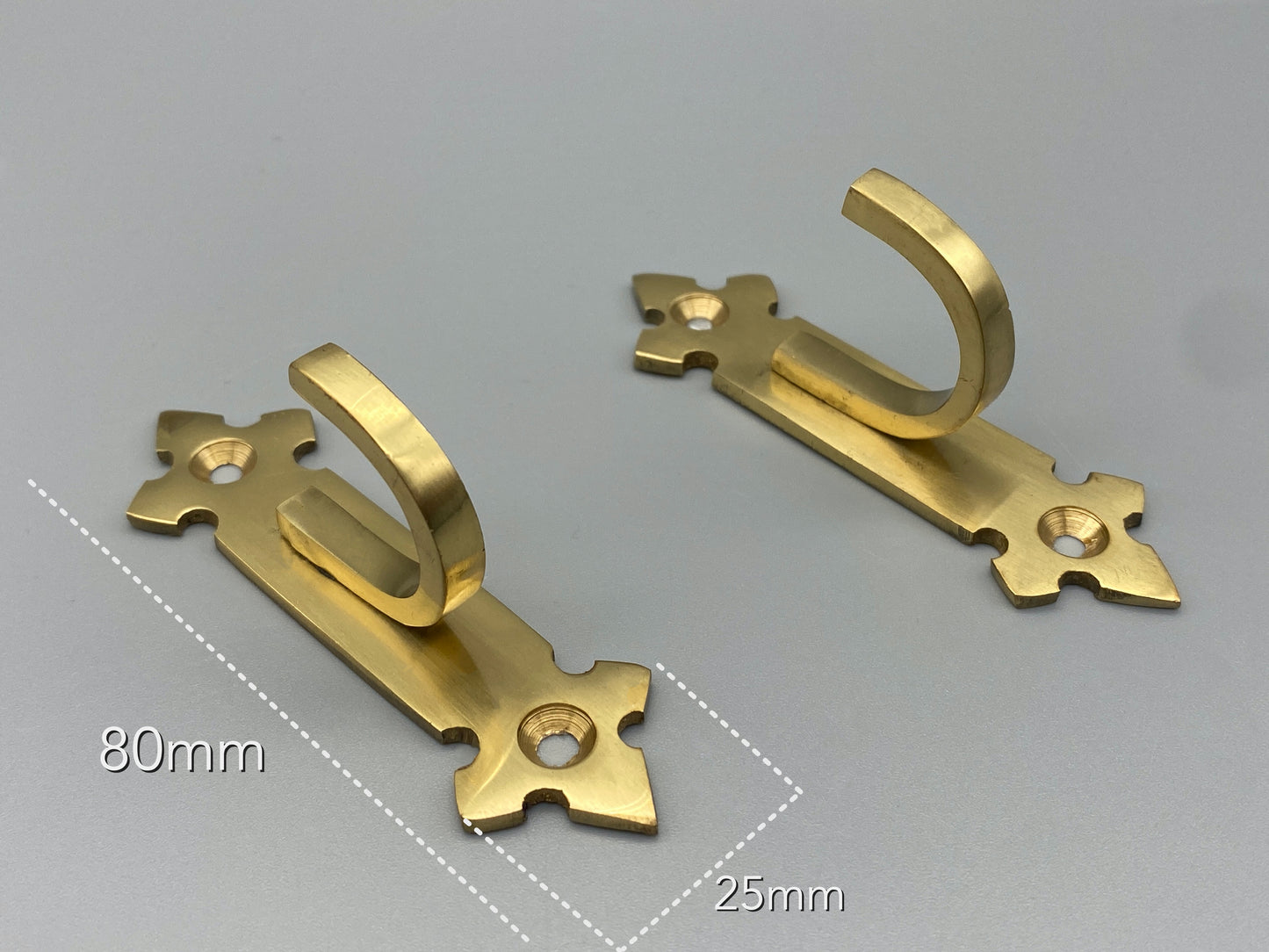 Pair of Solid Brass Curtain Tieback Hooks 80mm - Fleur De Lis