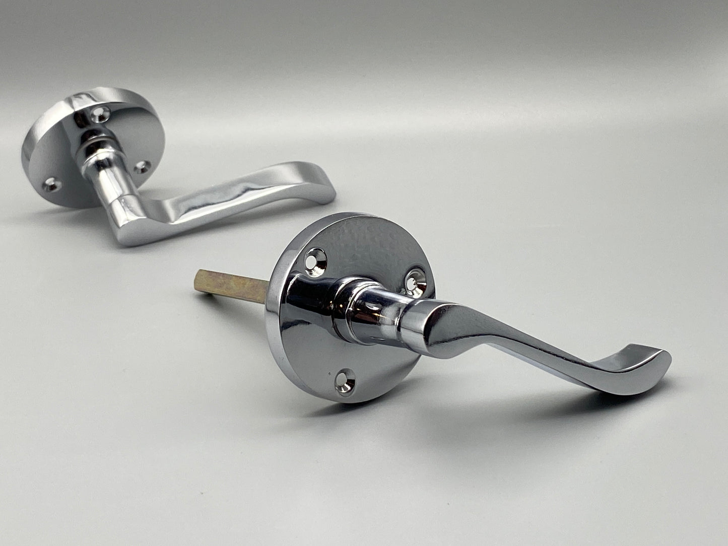 Chrome on Brass Victorian Lever On Rose - Latch Scroll Round Plate Handles - 60mm