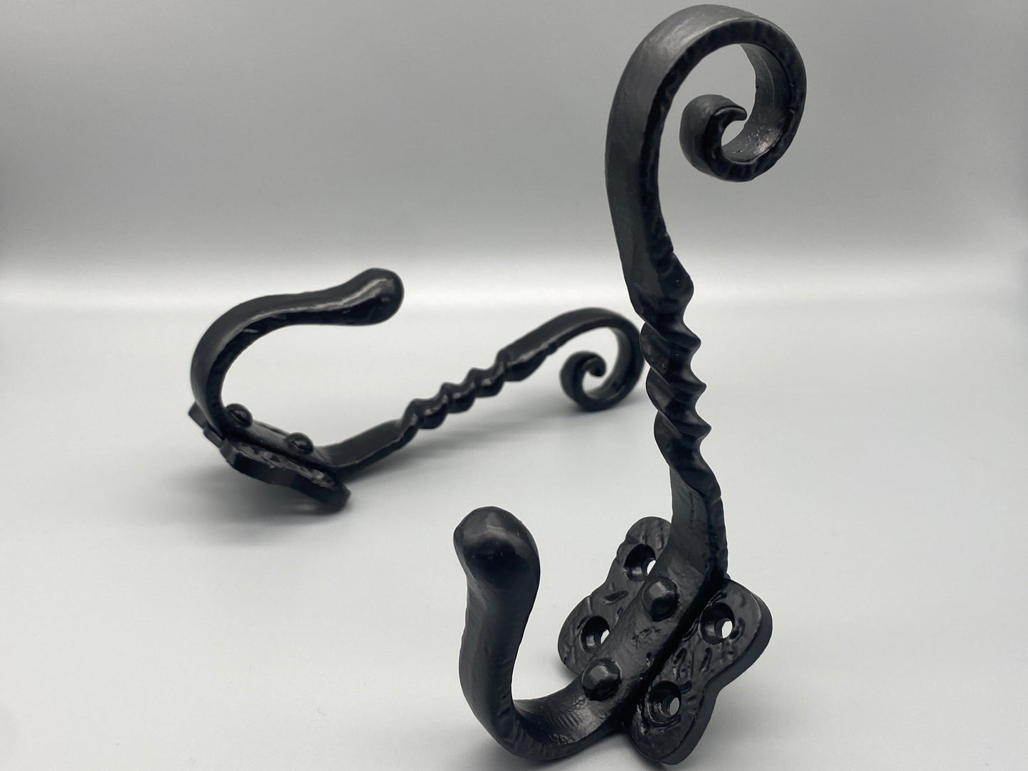 Pair of Forged Double Metal Black Hooks - Antiqued Metal Hook Coat & Hat - 2pcs