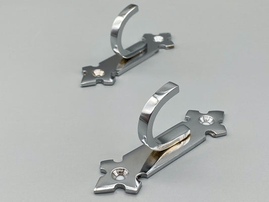 Pair of Solid Chrome Curtain Tieback Hooks 80mm - Fleur De Lis