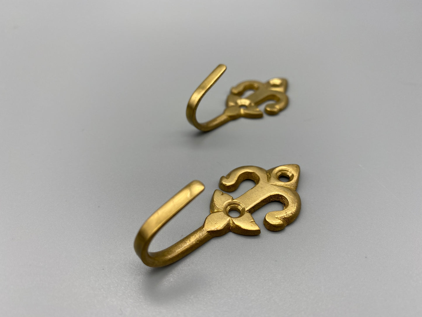 Pair of Brass Curtain Tieback Fluer De Lis Hooks - 50mm