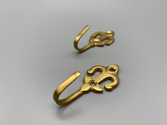 Pair of Brass Curtain Tieback Fluer De Lis Hooks - 50mm
