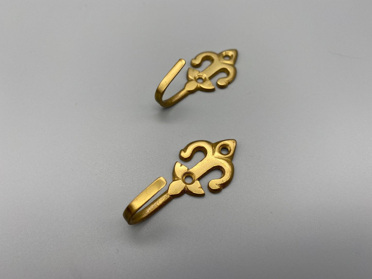 Pair of Brass Curtain Tieback Fluer De Lis Hooks - 50mm