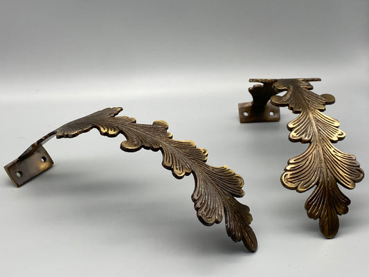 Pair of Solid Brass Feather Curtain Tiebacks - Antique Gold Curtain Hold Back 170mm