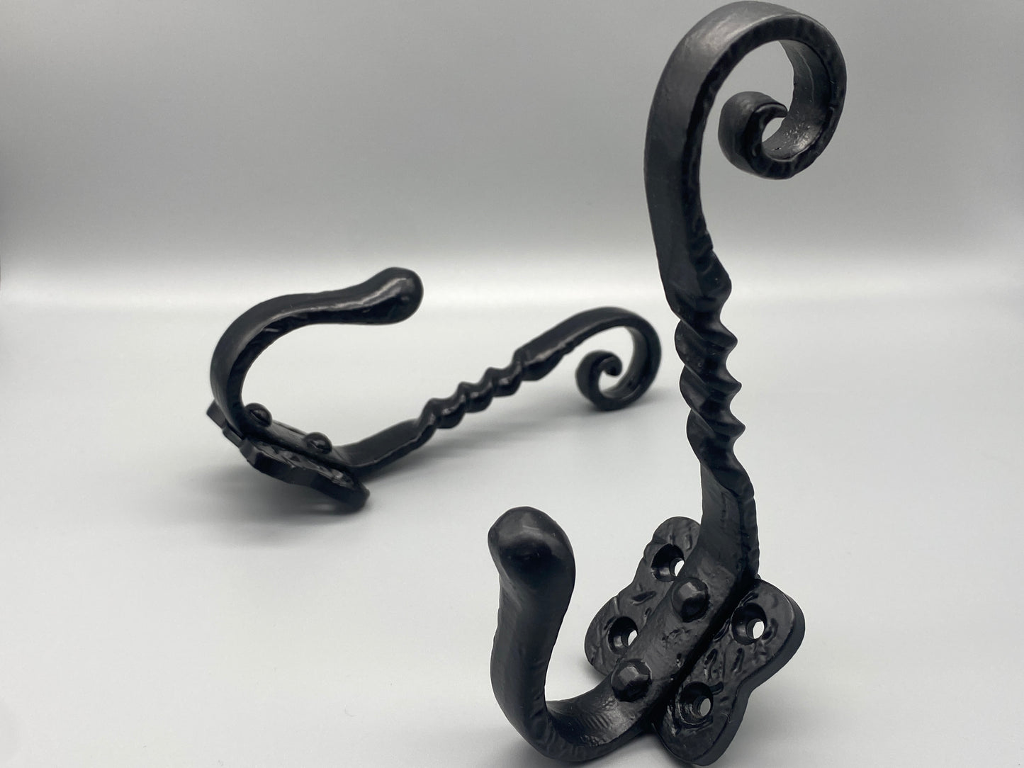 Pair of Forged Double Metal Black Hooks - Antiqued Metal Hook Coat & Hat - 2pcs
