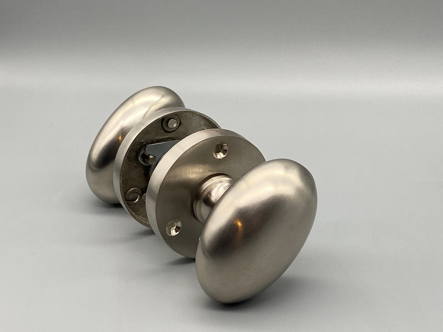 Pair of Oval Brushed Silver Victorian Mortice Set - 65mm Knobs