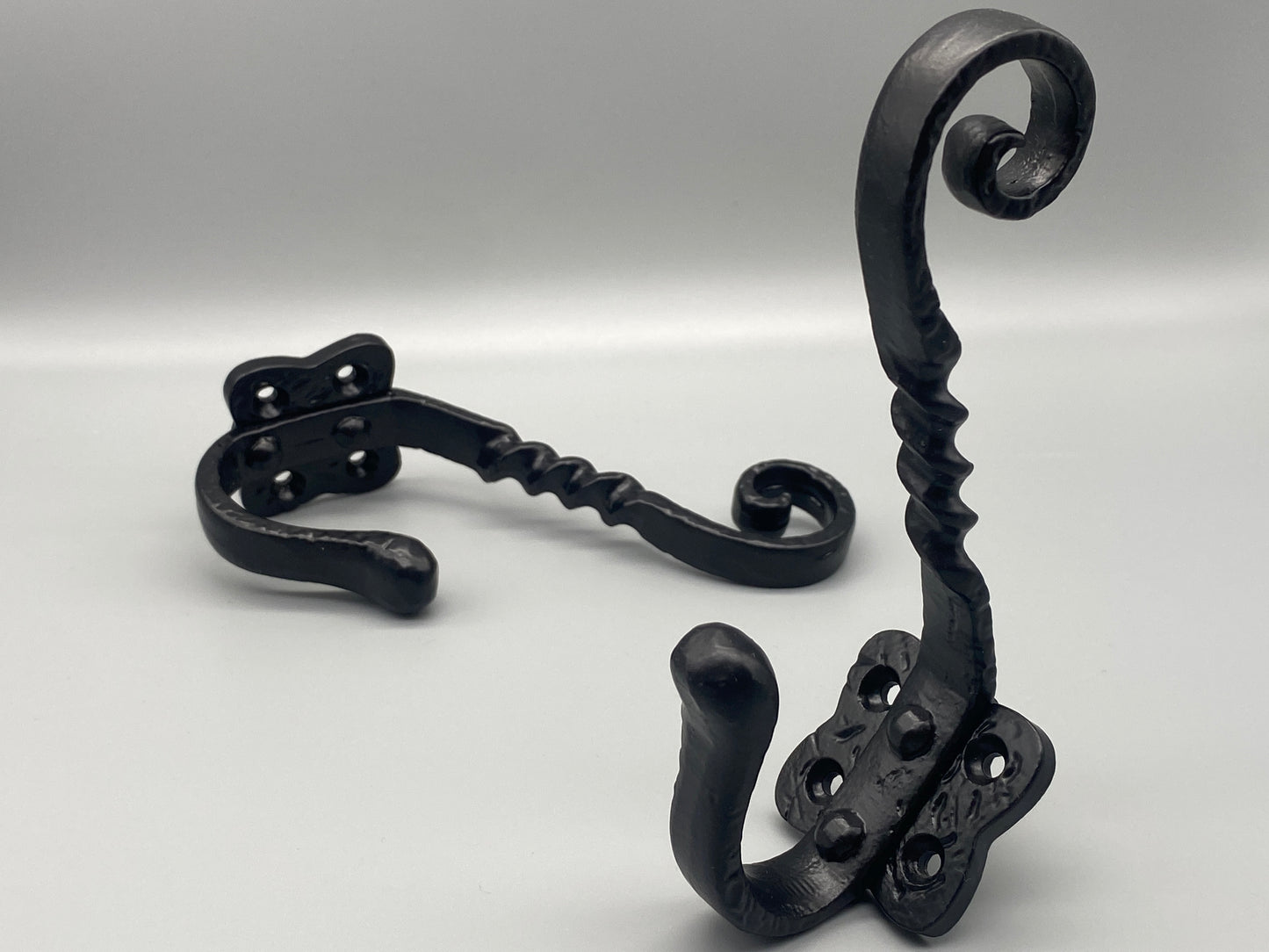 Pair of Forged Double Metal Black Hooks - Antiqued Metal Hook Coat & Hat - 2pcs