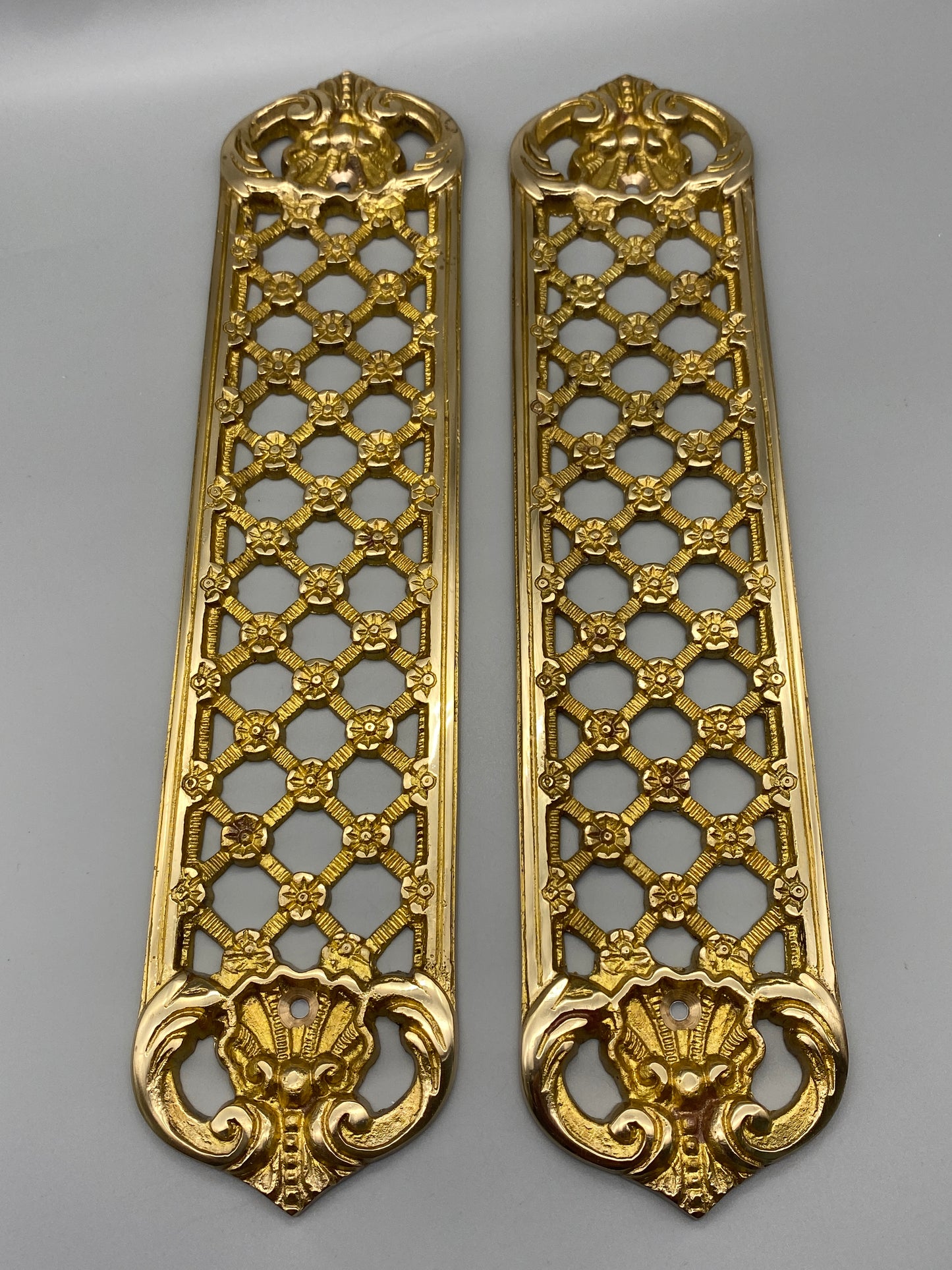 Solid Brass Trellis Door Fingerplate - Heavy Door Pushers - 300mm