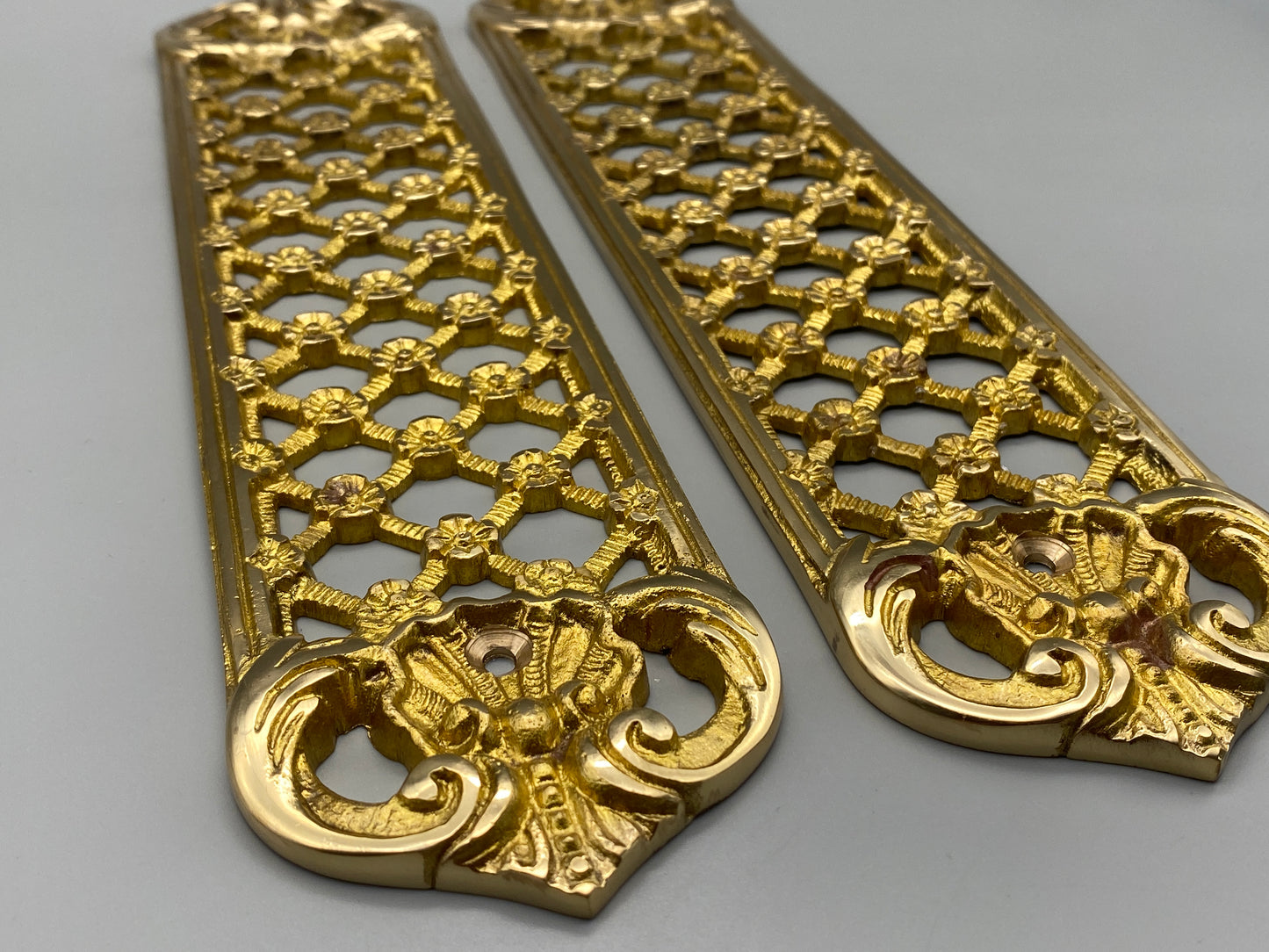 Solid Brass Trellis Door Fingerplate - Heavy Door Pushers - 300mm