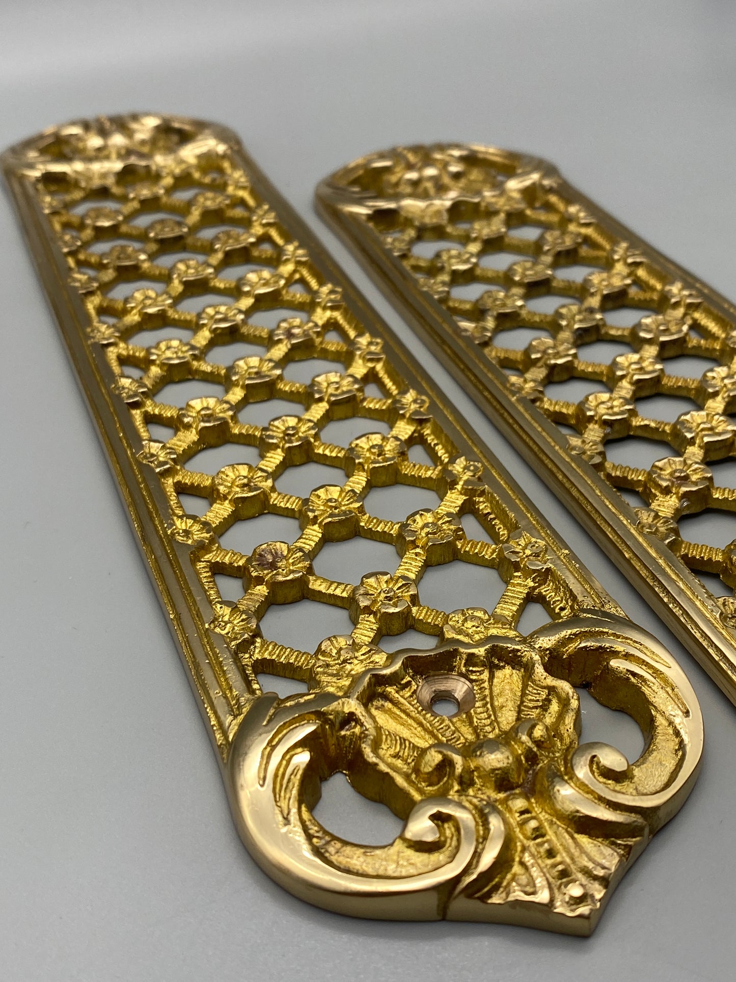 Solid Brass Trellis Door Fingerplate - Heavy Door Pushers - 300mm