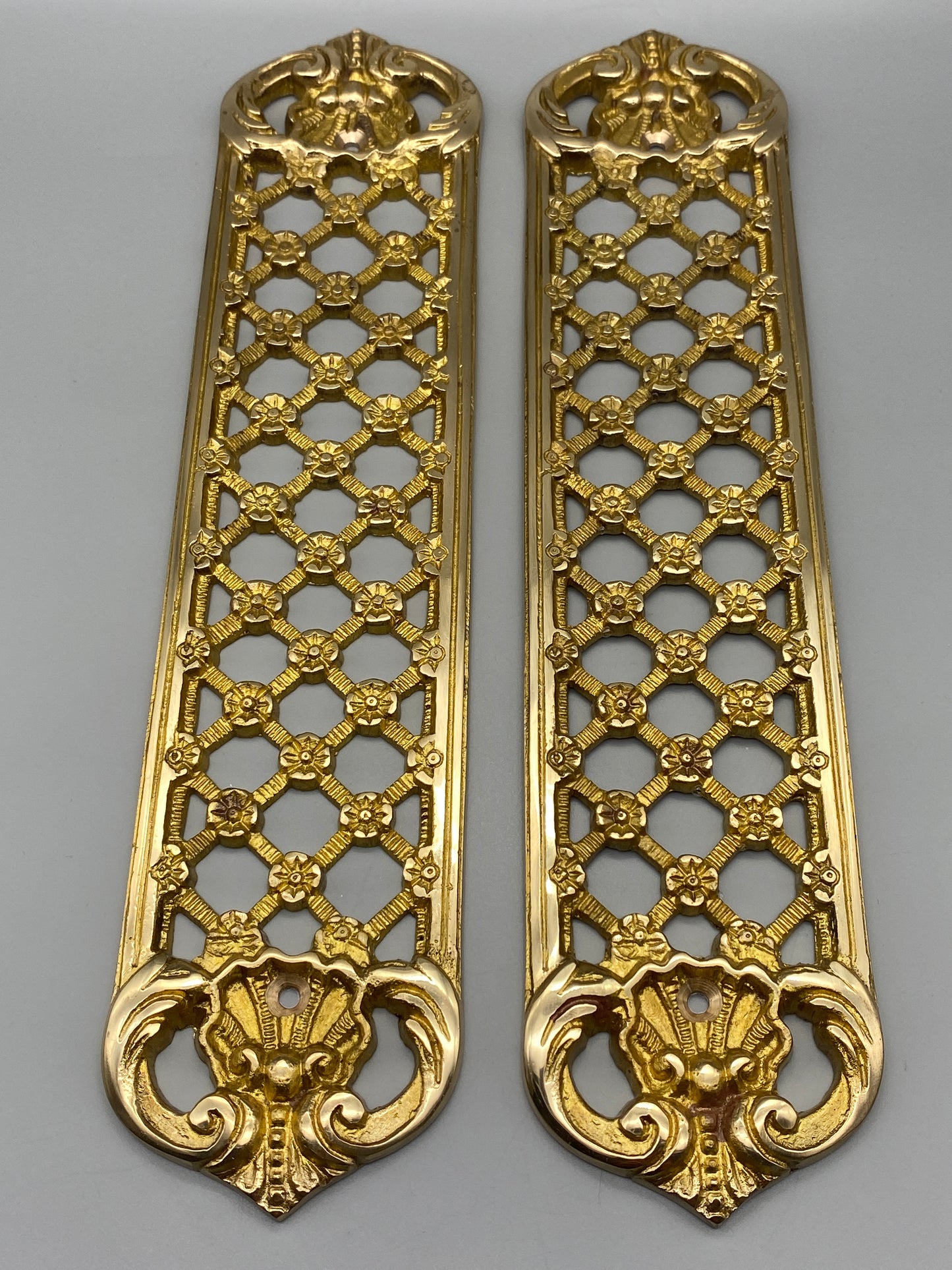 Solid Brass Trellis Door Fingerplate - Heavy Door Pushers - 300mm