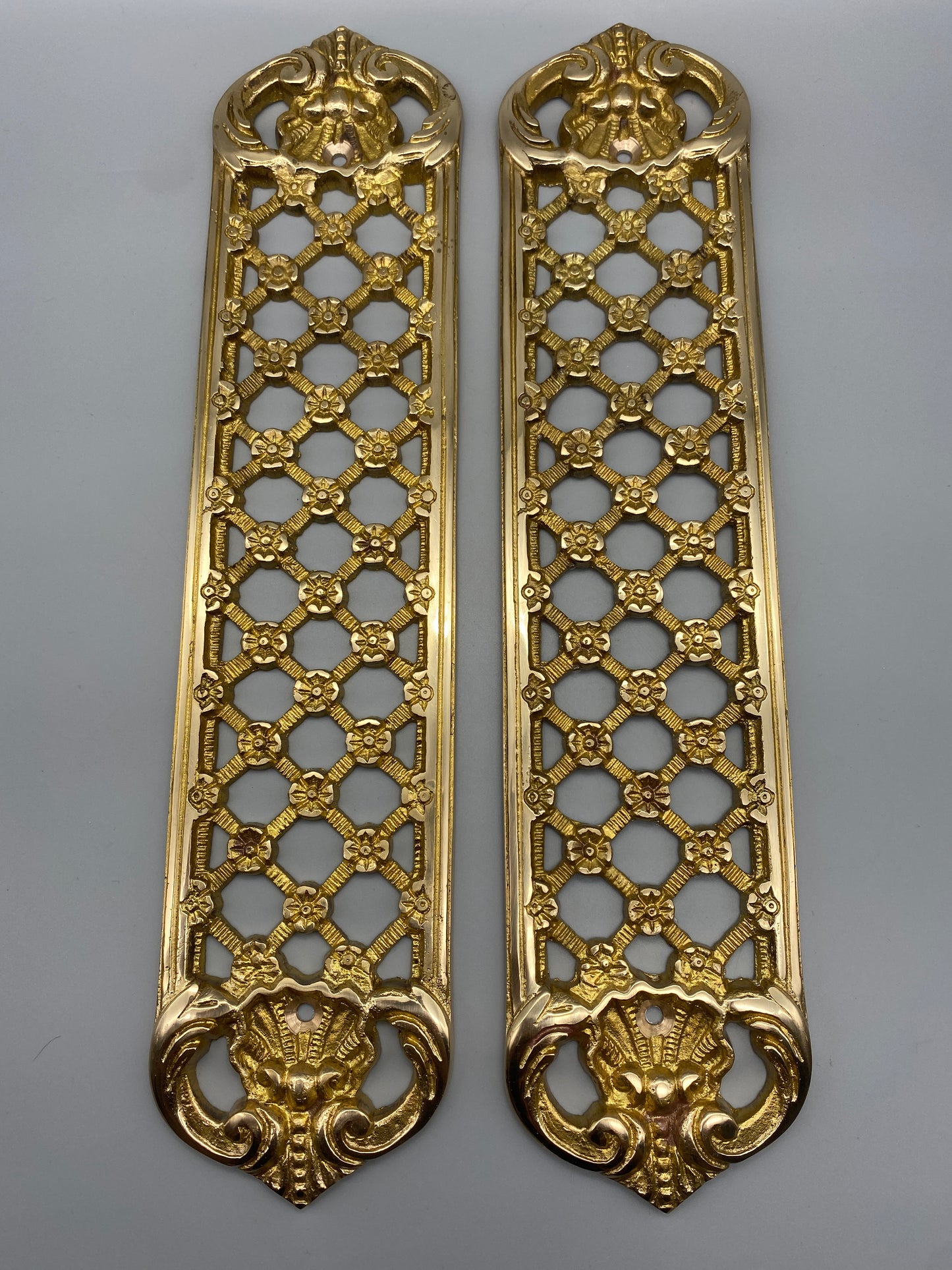 Solid Brass Trellis Door Fingerplate - Heavy Door Pushers - 300mm