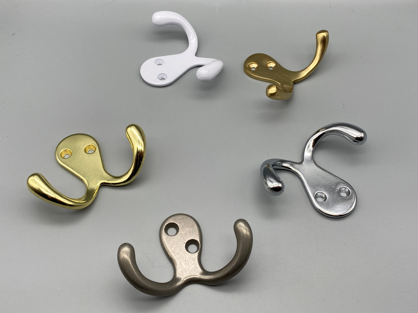 Twin Robe Hooks - Solid Metal - Various Finishings