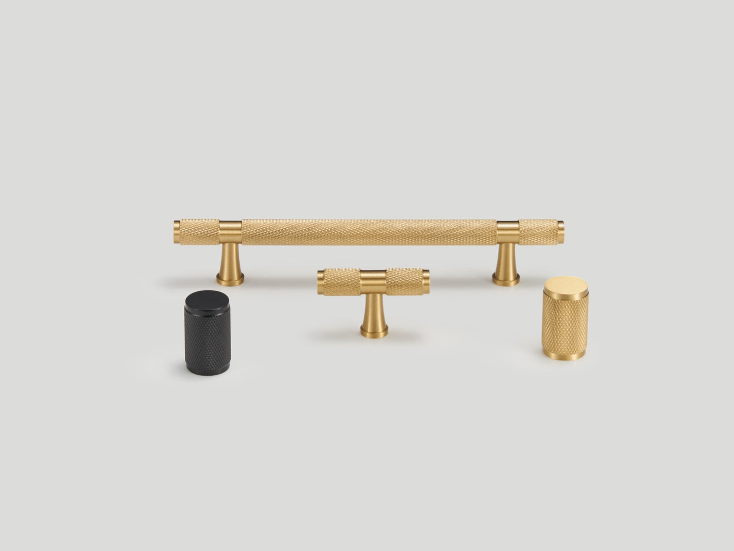 Knurled Solid Brass Cabinet Handle Collection - Brushed Brass