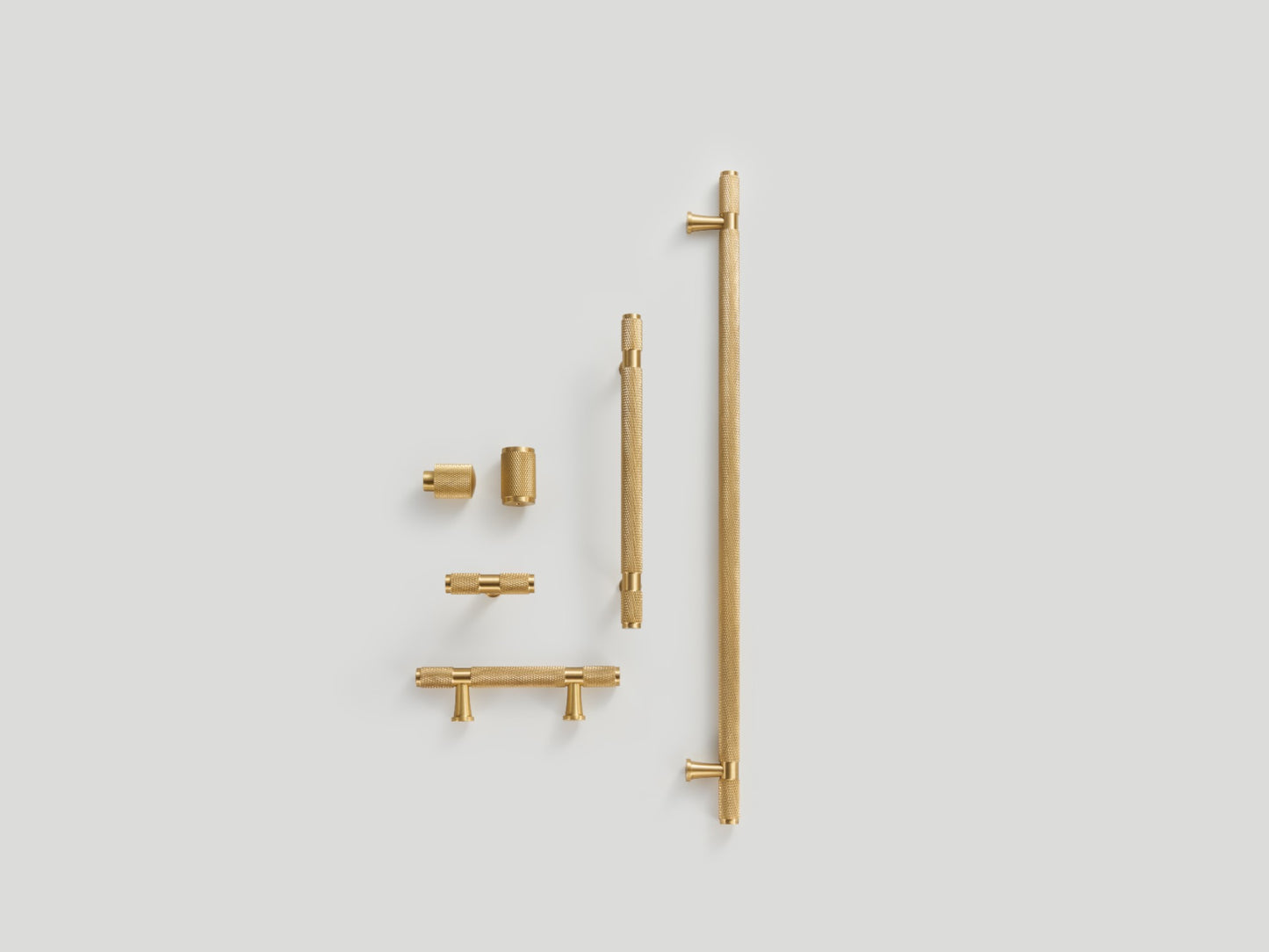 Knurled Solid Brass Cabinet Handle Collection - Brushed Brass